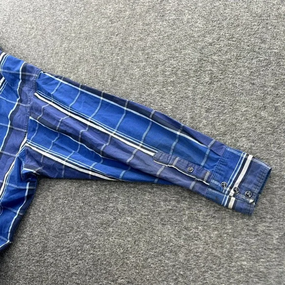 Vintage Wrangler‎ X Long Tails Button Up Shirt Mens 2XL Pearl Snap Plaid LS Blue - Picture 12 of 13